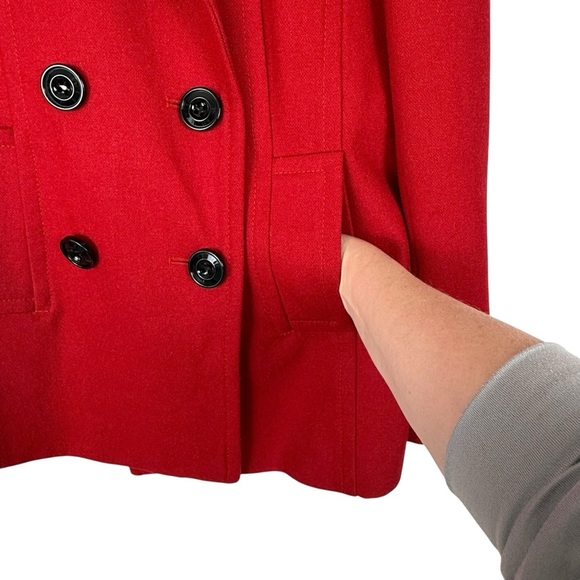 Jones New York Red Wool Blend Double Breasted Peacoat Jacket Size 6 - Picture 6 of 16